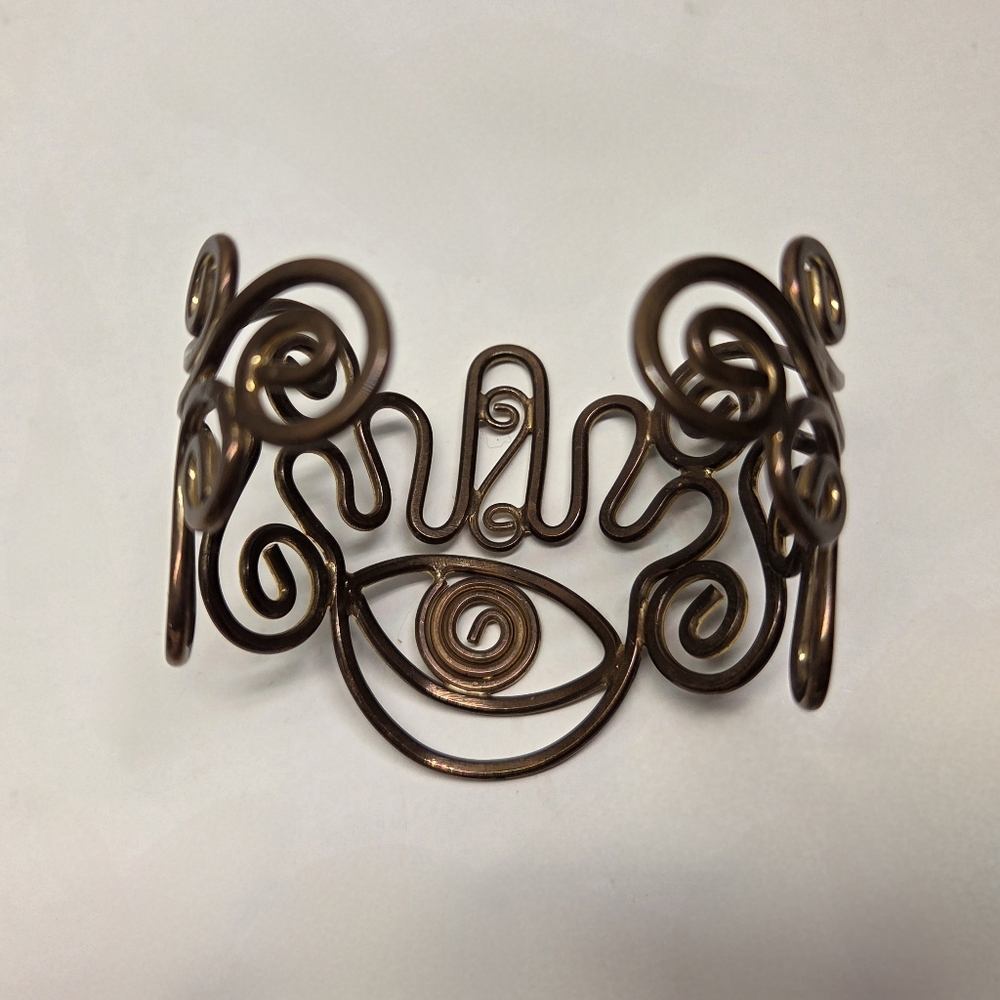 Copper Artisan Swirl Open Cuff Bracelet Boho Chic Metal Jewelry - Picture 4 of 5